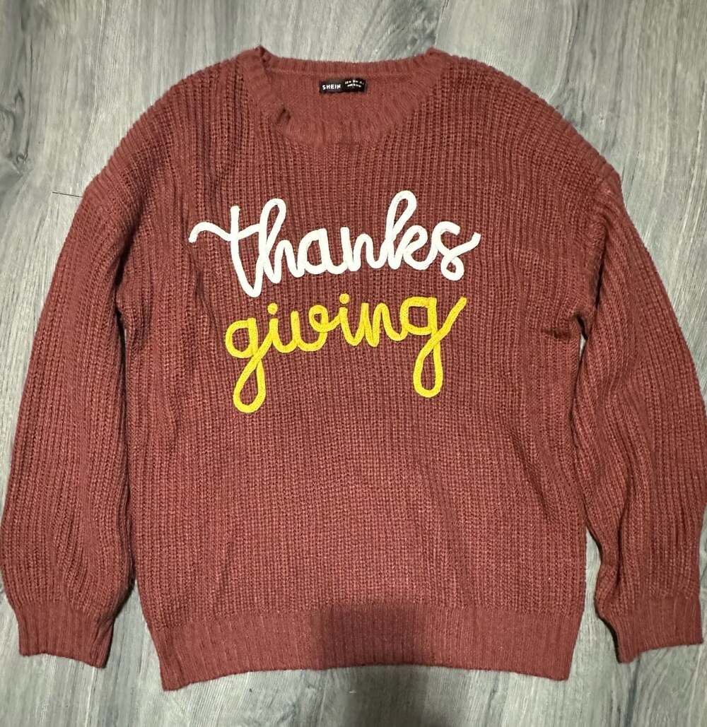 SHEIN Thanksgiving Letter Knit Sweater Size XL Brown
